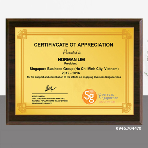 Bảng vinh danh đồng 20cm x 25cm