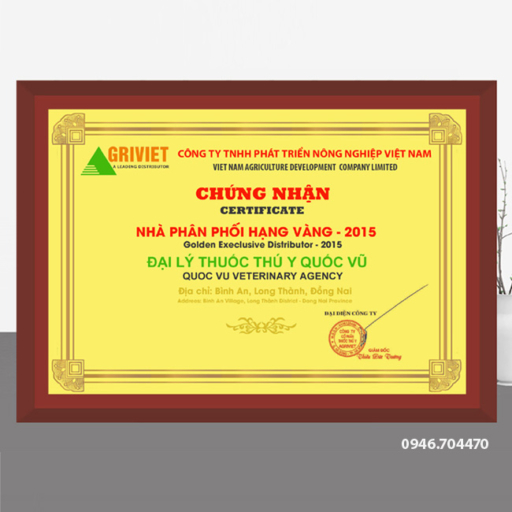 Bảng chứng nhận nhà phân phối 27cm x 37cm